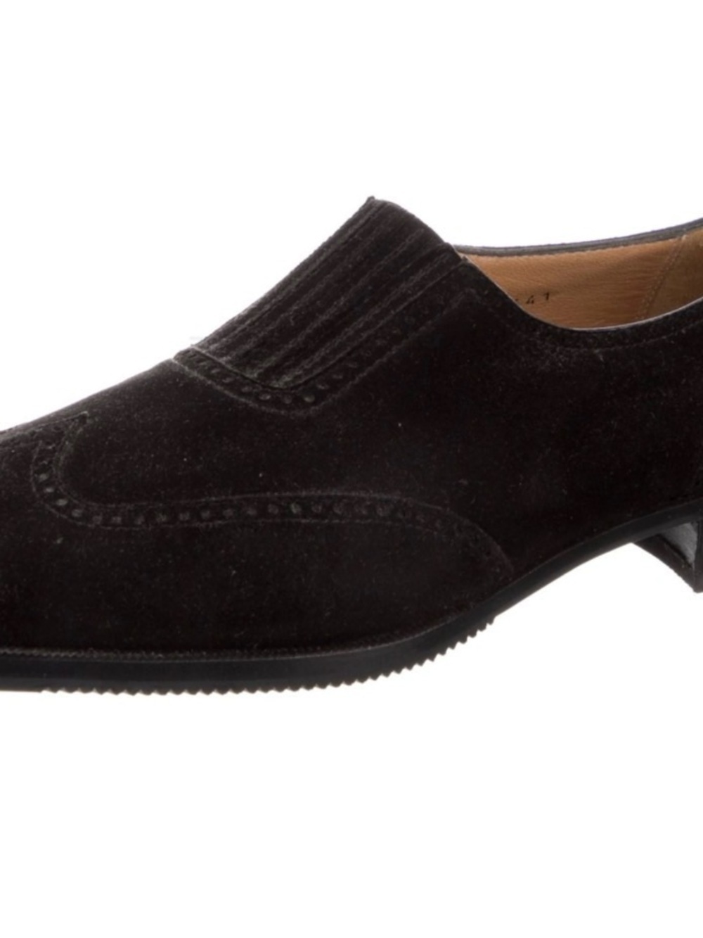Neiman Marcus Black Suede Wingtip Slip-On Loafers - Picture 2 of 2
